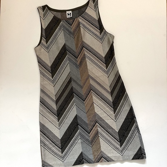 MISSONI Italy Sleeveless Knit Dress Chevron Black Mint Grey Shimmer size 10 - Picture 1 of 9
